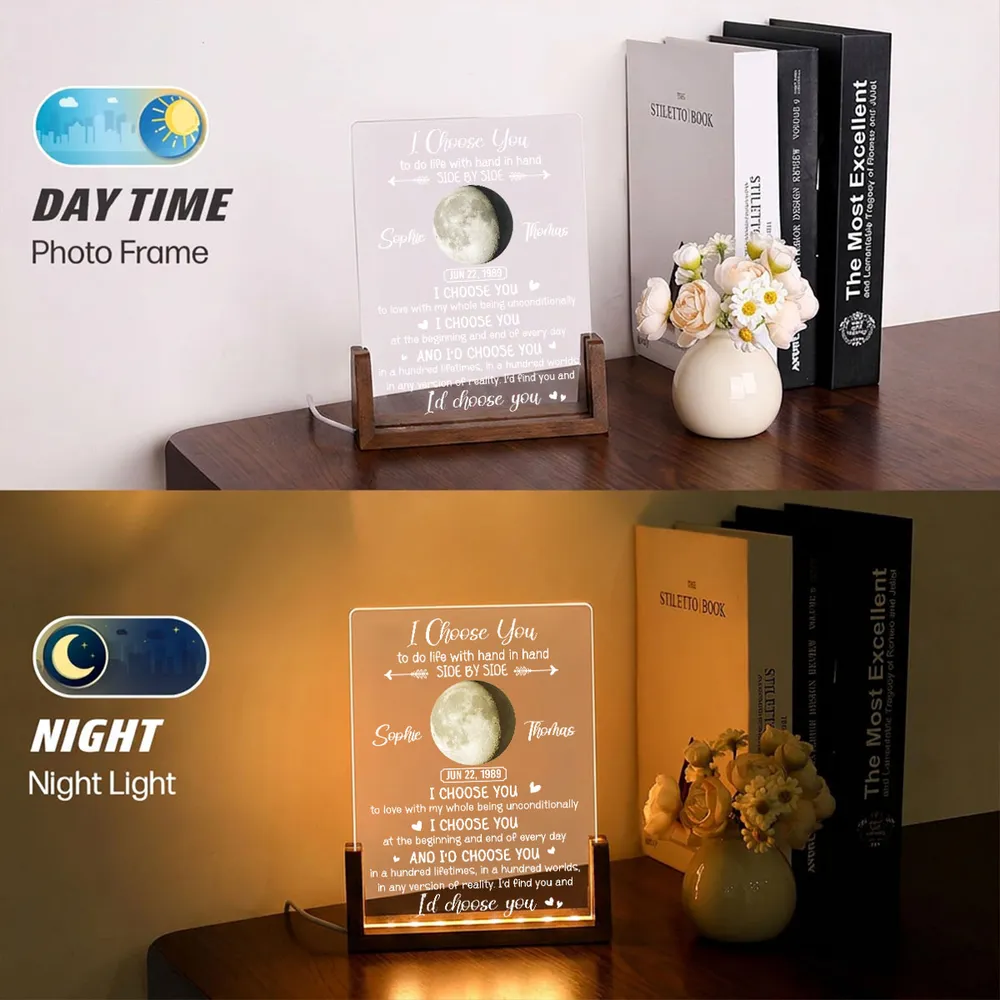 Personalized LED Light Frame With I Choose You Moon Quote, Unique Creative Gift for Couple, Warm Bedside Glow - Image 5