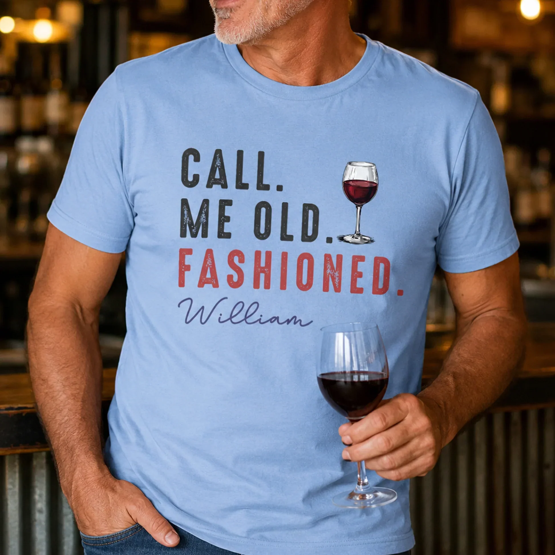 Personalized Classic Tee with Old Fashioned Cocktail Art, Creative Gift for Him, Bar Night Style - Image 5