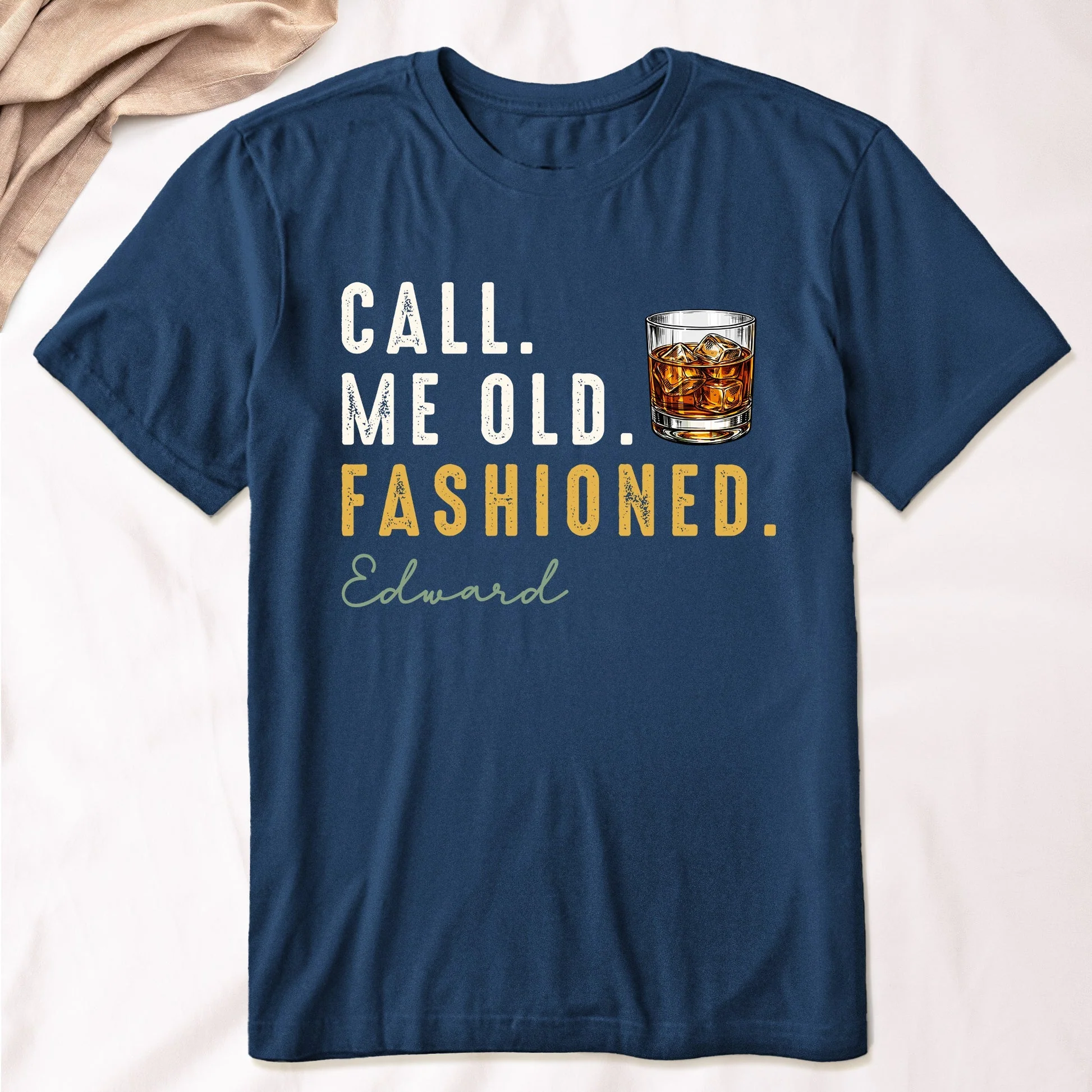 Personalized Classic Tee with Old Fashioned Cocktail Art, Creative Gift for Him, Bar Night Style - Image 6
