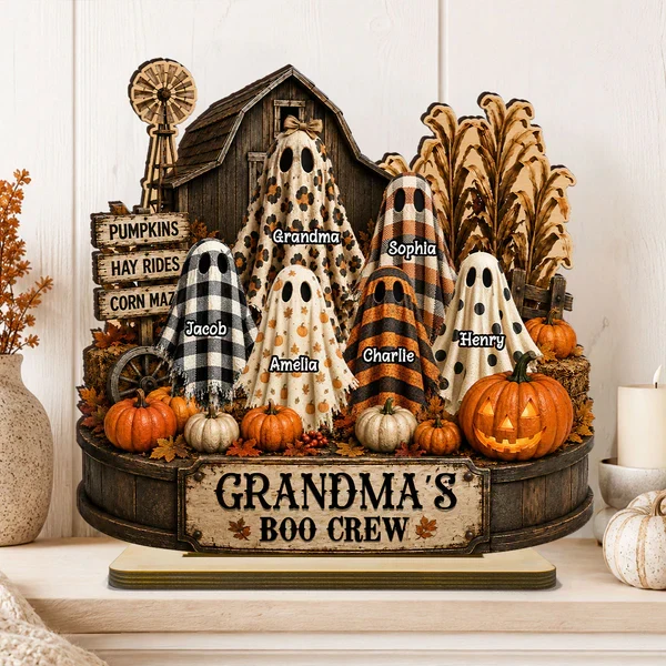 Personalized 2-Layer Wooden Plaque With Grandma's Boo Crew Pumpkin Patch, Unique Halloween Gift for Grandma - Image 2