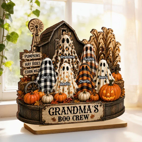 Personalized 2-Layer Wooden Plaque With Grandma's Boo Crew Pumpkin Patch, Unique Halloween Gift for Grandma - Image 3