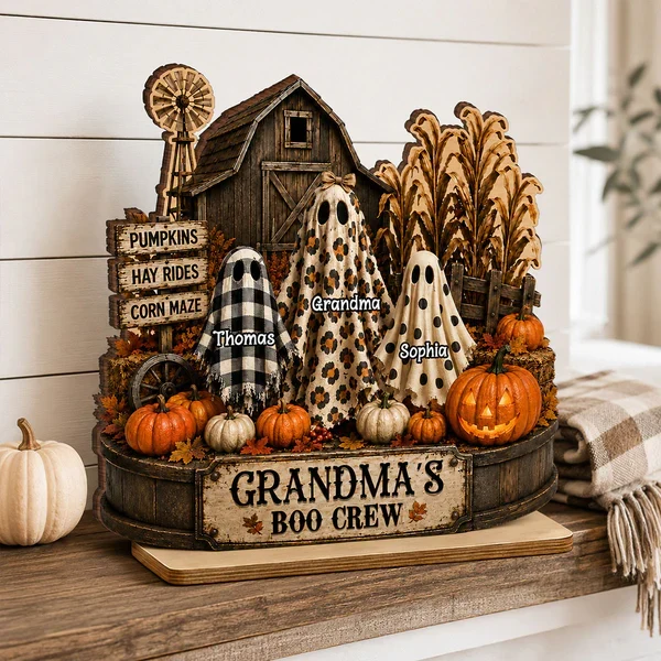 Personalized 2-Layer Wooden Plaque With Grandma's Boo Crew Pumpkin Patch, Unique Halloween Gift for Grandma - Image 7