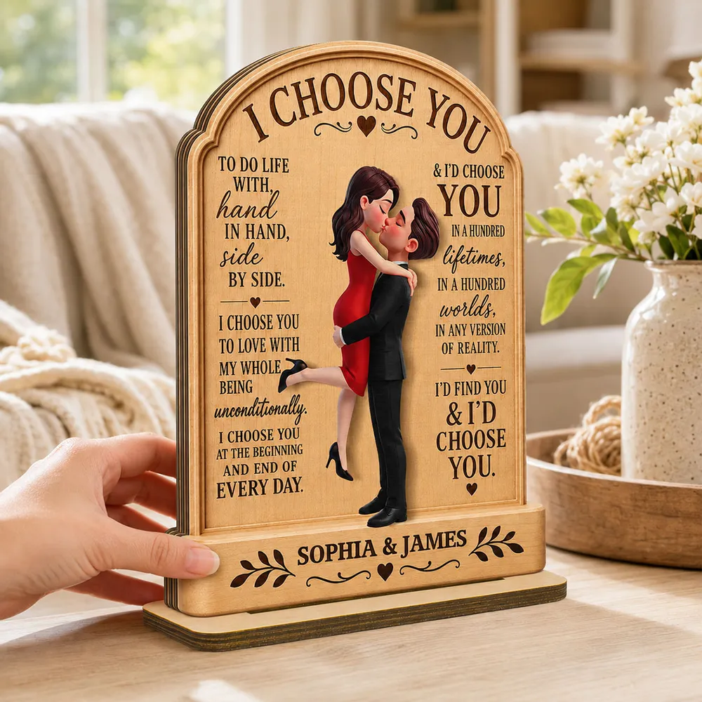 Personalized 2-Layer Wooden Plaque, Hugging Couple I Choose You Design, Unique Anniversary Gift - Image 2