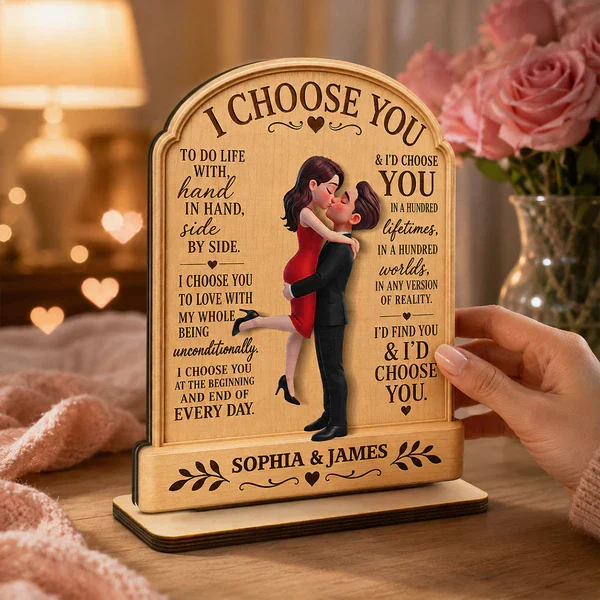 Personalized 2-Layer Wooden Plaque, Hugging Couple I Choose You Design, Unique Anniversary Gift - Image 3