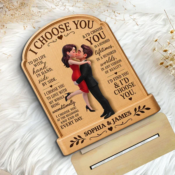 Personalized 2-Layer Wooden Plaque, Hugging Couple I Choose You Design, Unique Anniversary Gift - Image 6