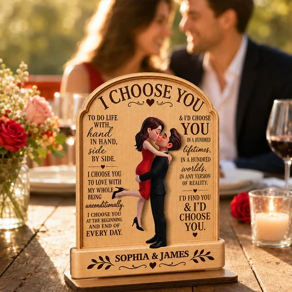 Personalized 2-Layer Wooden Plaque, Hugging Couple I Choose You Design, Unique Anniversary Gift - Image 7