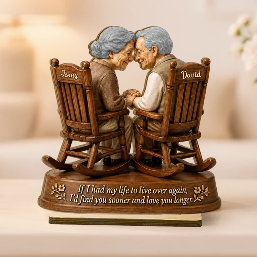 Personalized 2-Layer Wooden Plaque, Growing Old Couple in Rocking Chairs, Unique Anniversary Gift for Couple