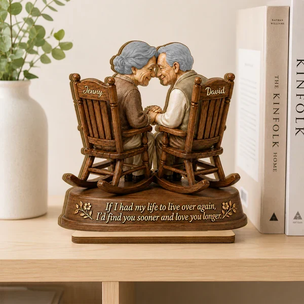 Personalized 2-Layer Wooden Plaque, Growing Old Couple in Rocking Chairs, Unique Anniversary Gift for Couple - Image 2