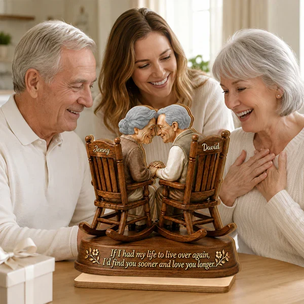 Personalized 2-Layer Wooden Plaque, Growing Old Couple in Rocking Chairs, Unique Anniversary Gift for Couple - Image 3