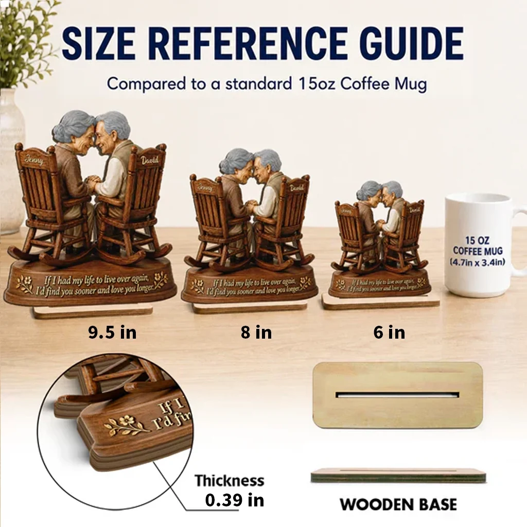 Personalized 2-Layer Wooden Plaque, Growing Old Couple in Rocking Chairs, Unique Anniversary Gift for Couple - Image 4