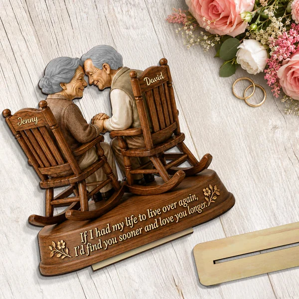 Personalized 2-Layer Wooden Plaque, Growing Old Couple in Rocking Chairs, Unique Anniversary Gift for Couple - Image 7