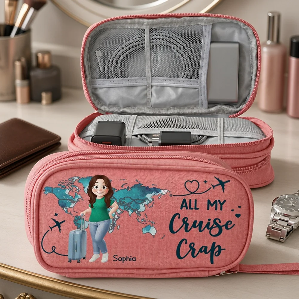 Personalized Oxford Cable Organizer with All My Cruise Crap Art, Unique Gift for Cruise Lover