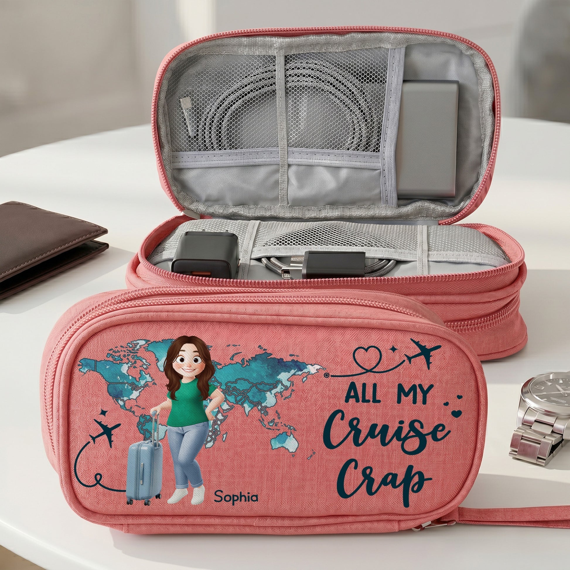 Personalized Oxford Cable Organizer with All My Cruise Crap Art, Unique Gift for Cruise Lover - Image 2