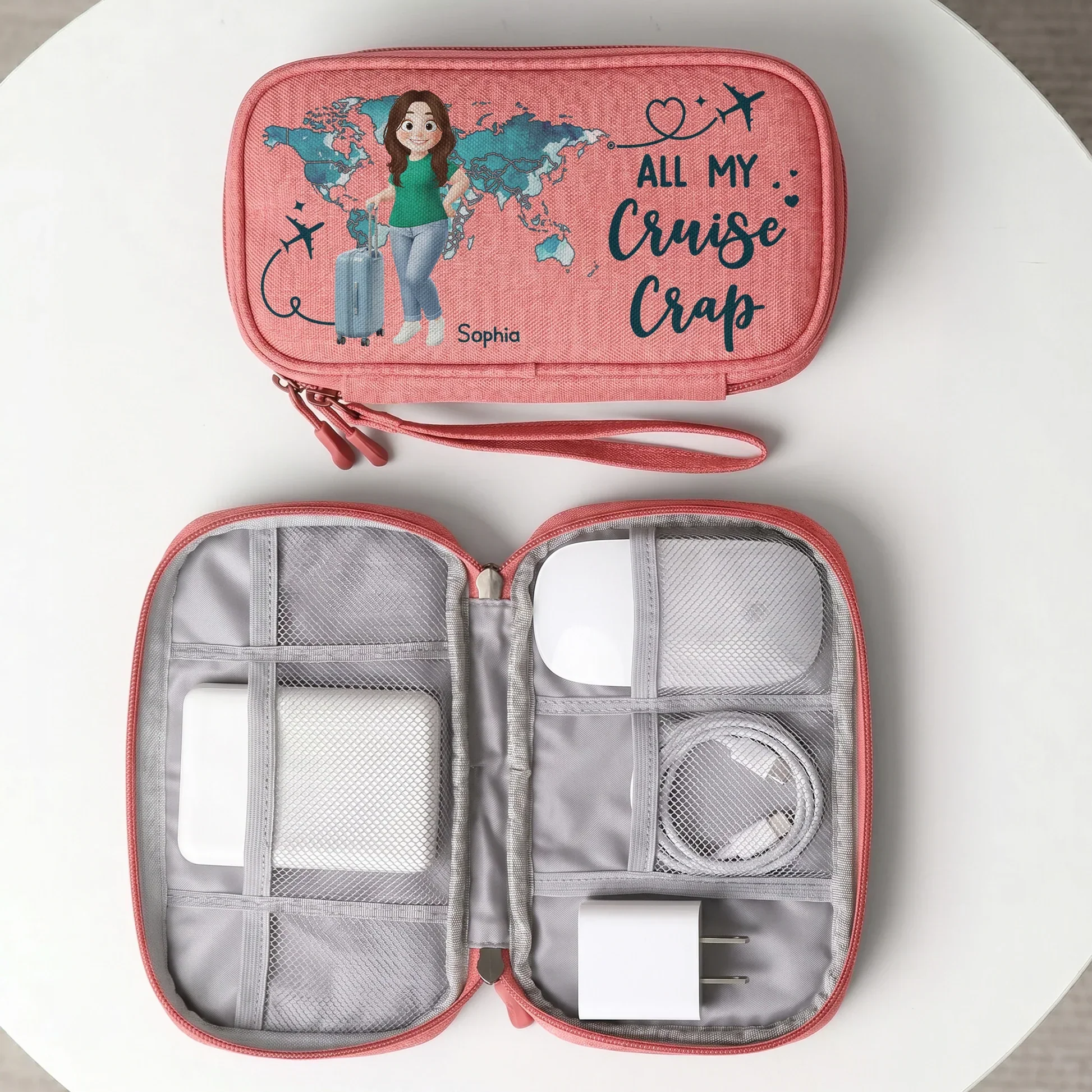 Personalized Oxford Cable Organizer with All My Cruise Crap Art, Unique Gift for Cruise Lover - Image 3