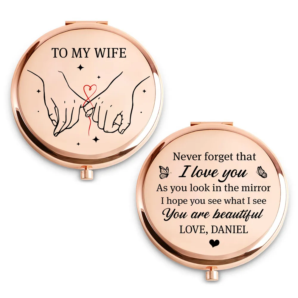Personalized Metal Compact Mirror For Wife, Pinky Promise Art, Unique Creative Gift She Can Carry - Image 2