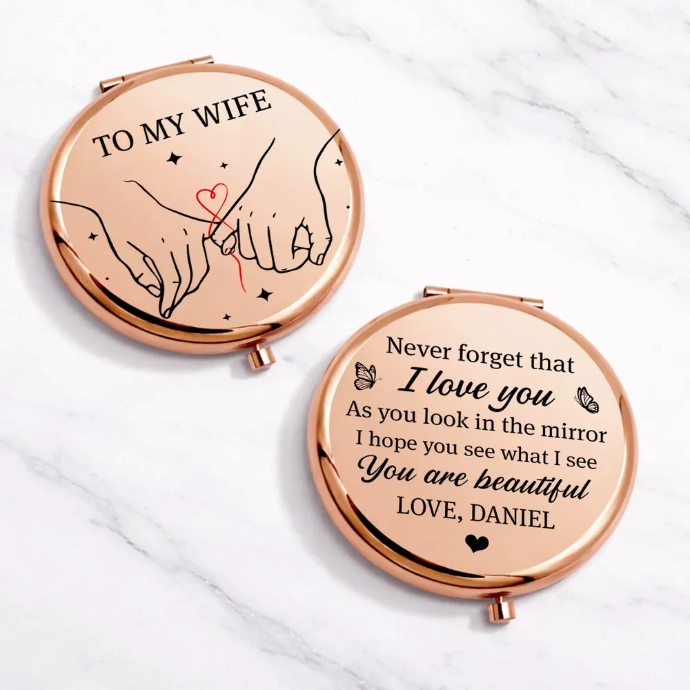 Personalized Metal Compact Mirror For Wife, Pinky Promise Art, Unique Creative Gift She Can Carry - Image 3