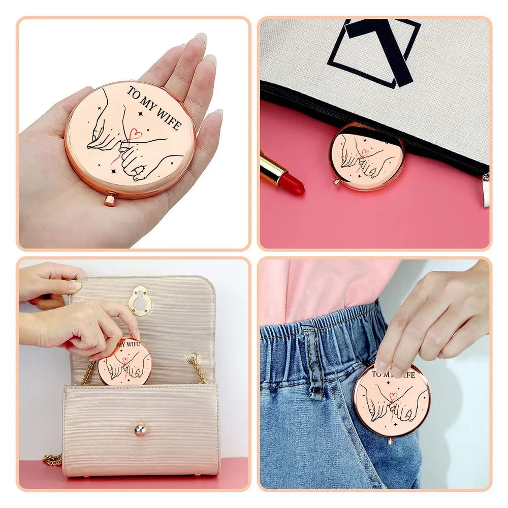 Personalized Metal Compact Mirror For Wife, Pinky Promise Art, Unique Creative Gift She Can Carry - Image 4