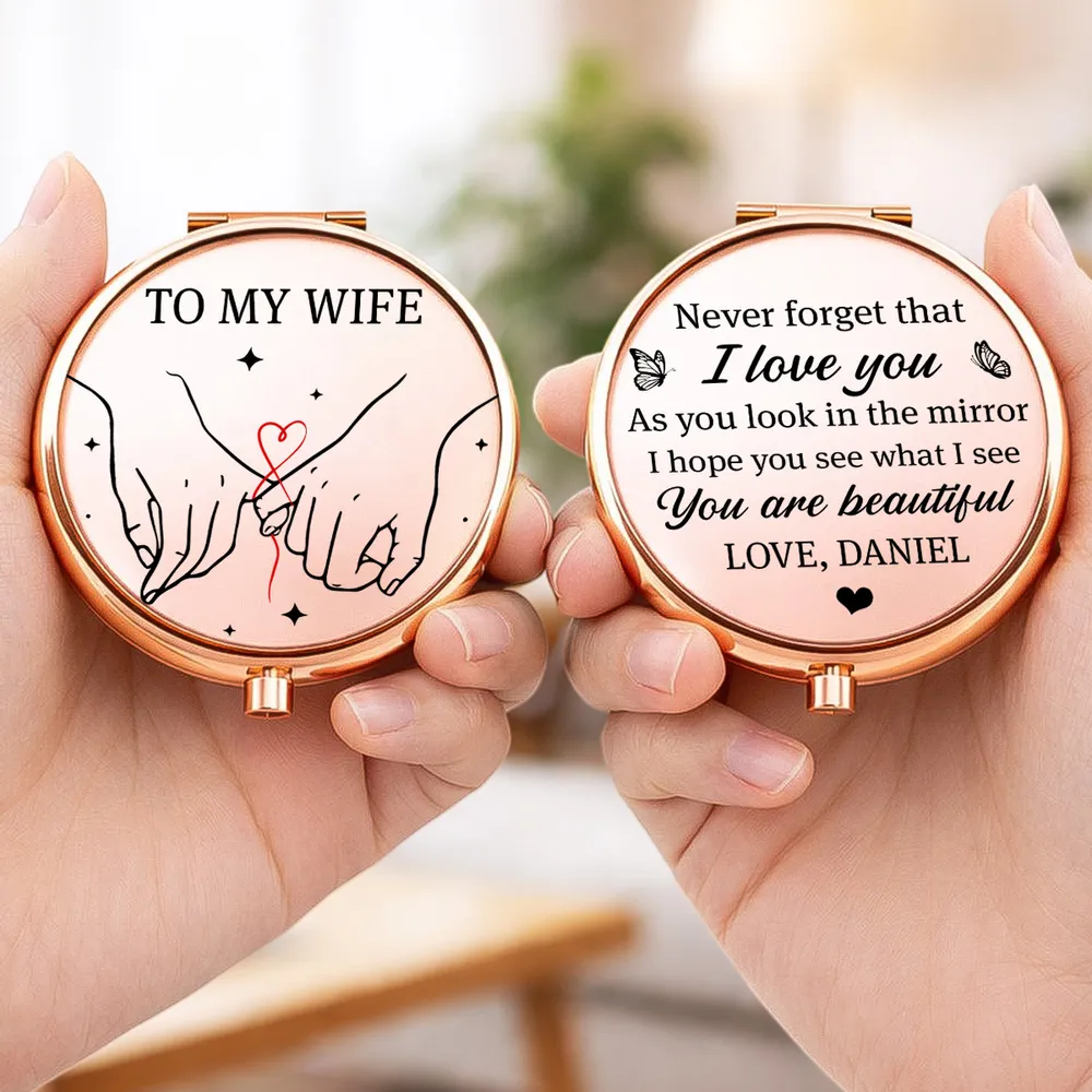 Personalized Metal Compact Mirror For Wife, Pinky Promise Art, Unique Creative Gift She Can Carry - Image 5