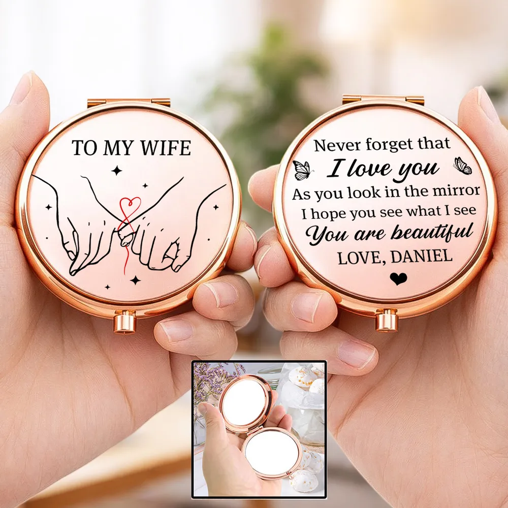 Personalized Metal Compact Mirror For Wife, Pinky Promise Art, Unique Creative Gift She Can Carry - Image 6