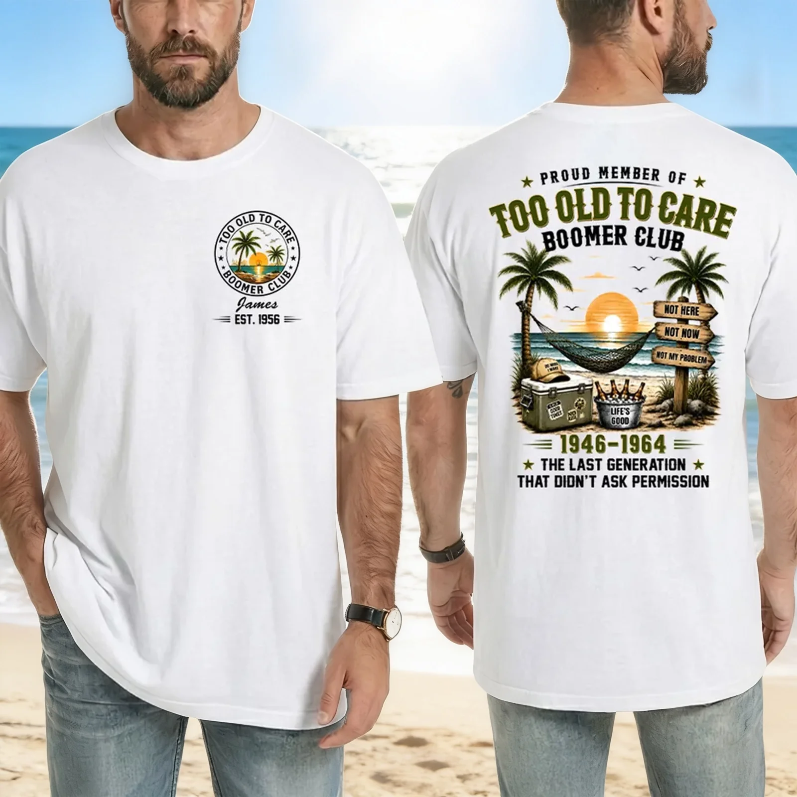 Classic Tee with Beach Boomer Club Artwork, Custom Funny Shirt, Creative Gift for Grandpa