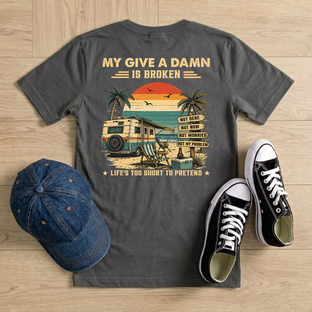 Too Old To Care Club Dual Print Classic Tee, Custom Creative Gift For Men Who Love Beach Trips - Image 6