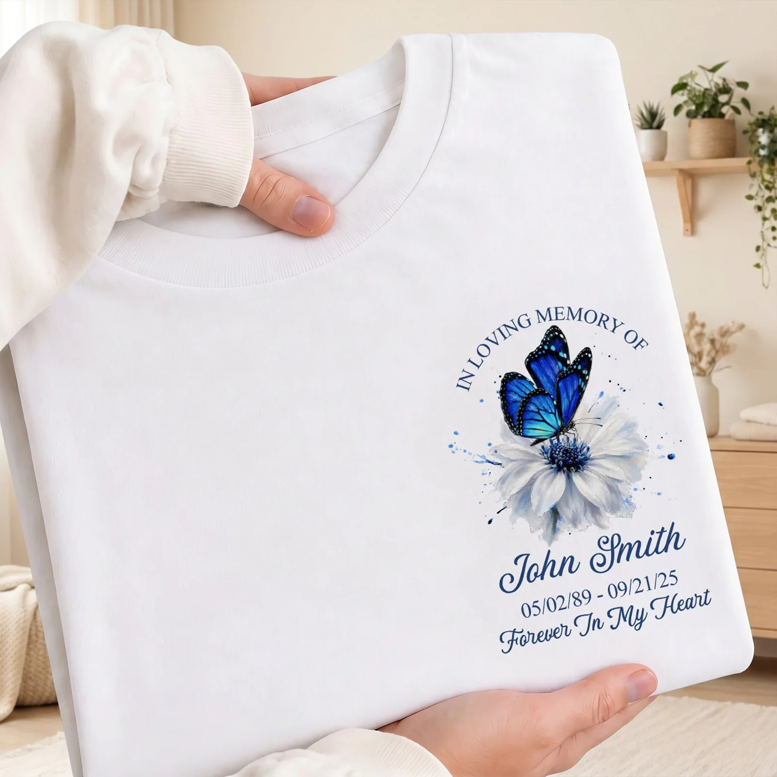 Personalized Classic Tee with Forever In My Heart Butterfly Design, Creative Remembrance Gift for Loved One - Image 2