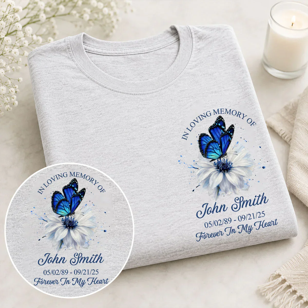 Personalized Classic Tee with Forever In My Heart Butterfly Design, Creative Remembrance Gift for Loved One - Image 5
