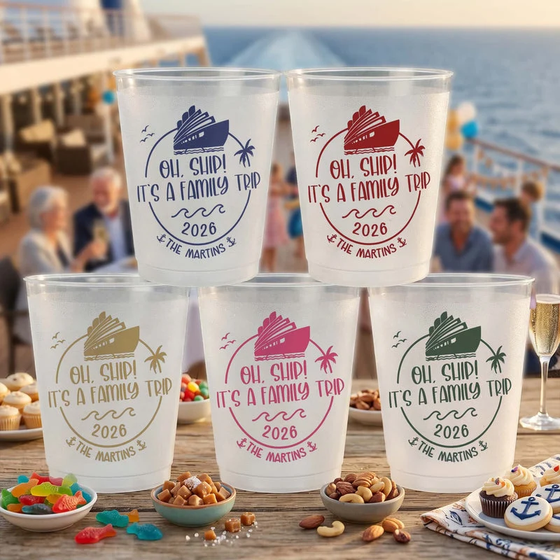 Personalized Frosted Plastic Cup, Oh Ship Family Trip Cruise Design, Unique Gift for Family Sunset Cruises - Image 2