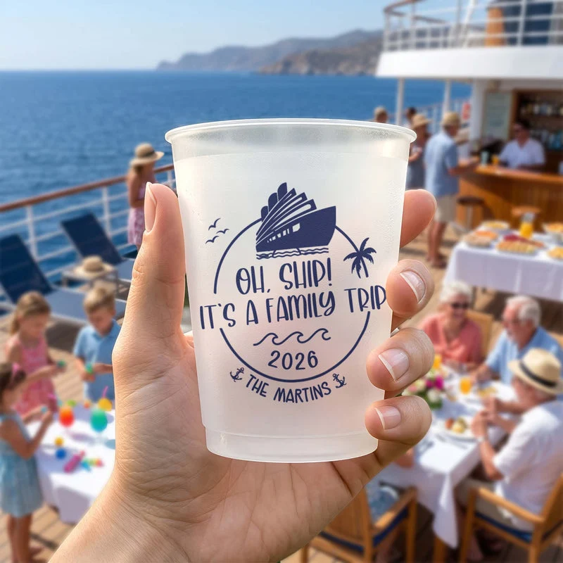 Personalized Frosted Plastic Cup, Oh Ship Family Trip Cruise Design, Unique Gift for Family Sunset Cruises - Image 3