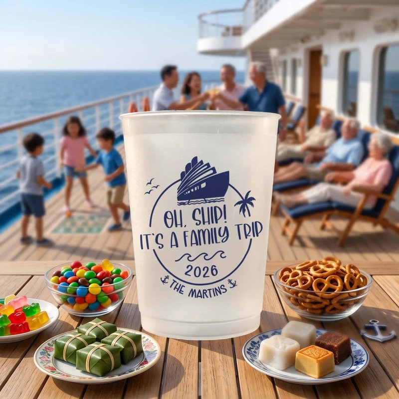 Personalized Frosted Plastic Cup, Oh Ship Family Trip Cruise Design, Unique Gift for Family Sunset Cruises - Image 4