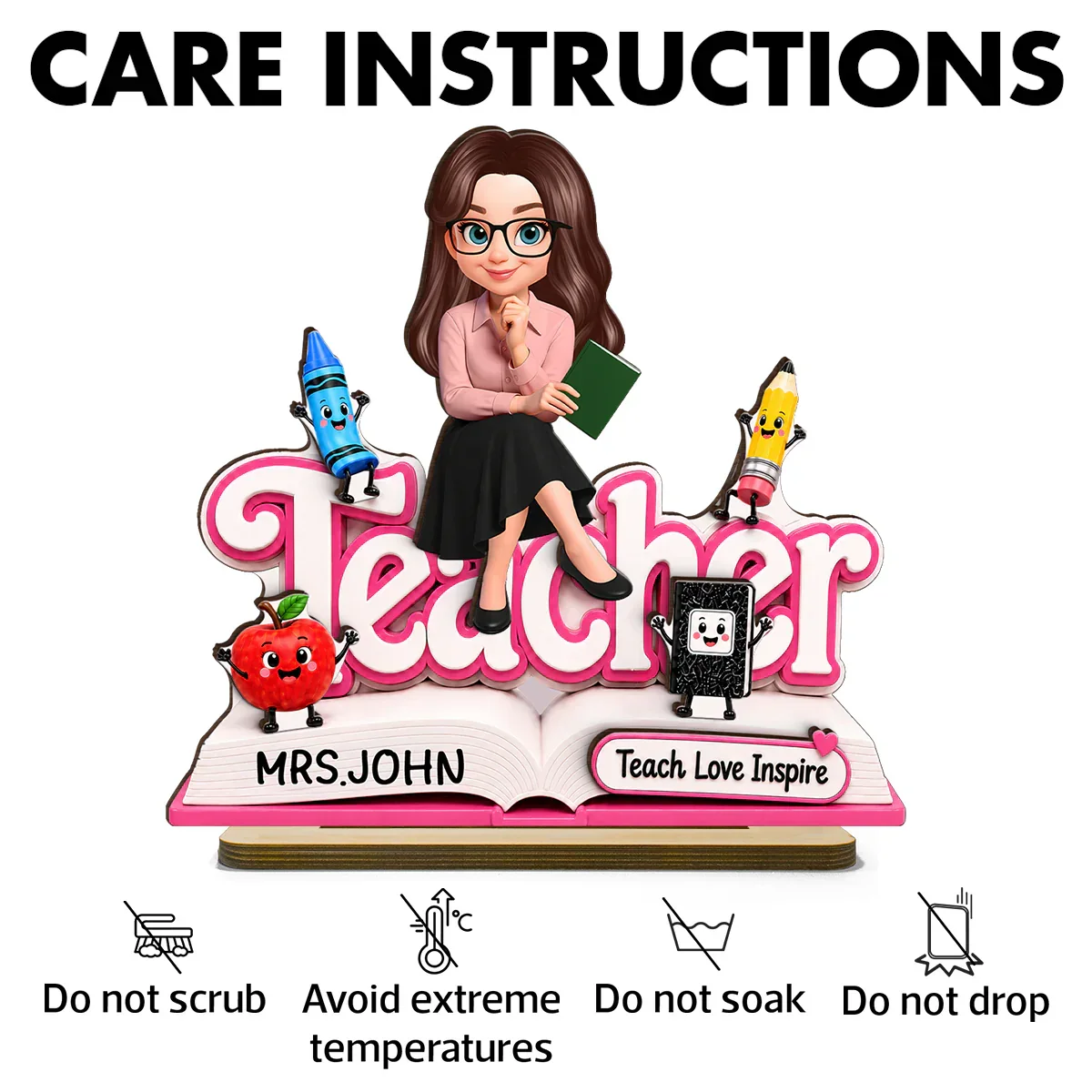 Custom 2-Layer Wooden Plaque, Cute Cartoon Teacher With Book, Creative Gift for a Caring Educator - Image 5