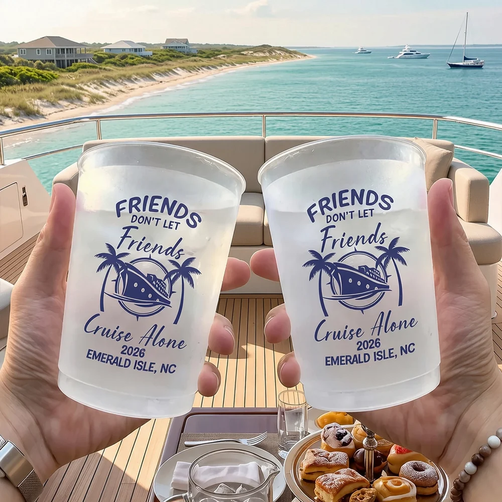 Personalized Frosted Plastic Cup, Friends Cruise Design, Unique Gift for Friends on Sunny Yacht Trips