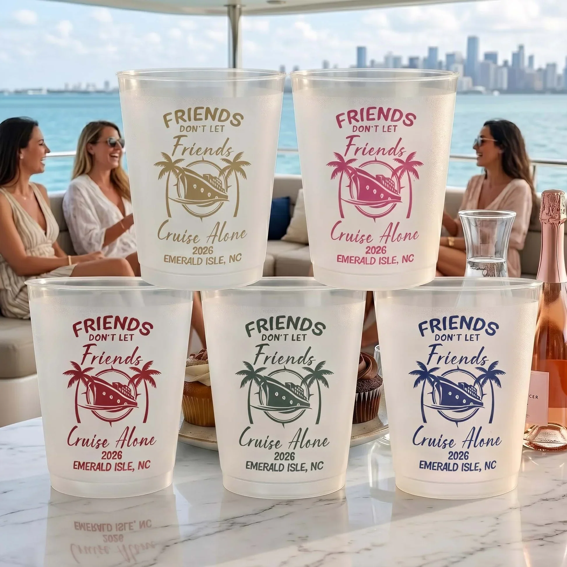 Personalized Frosted Plastic Cup, Friends Cruise Design, Unique Gift for Friends on Sunny Yacht Trips - Image 2