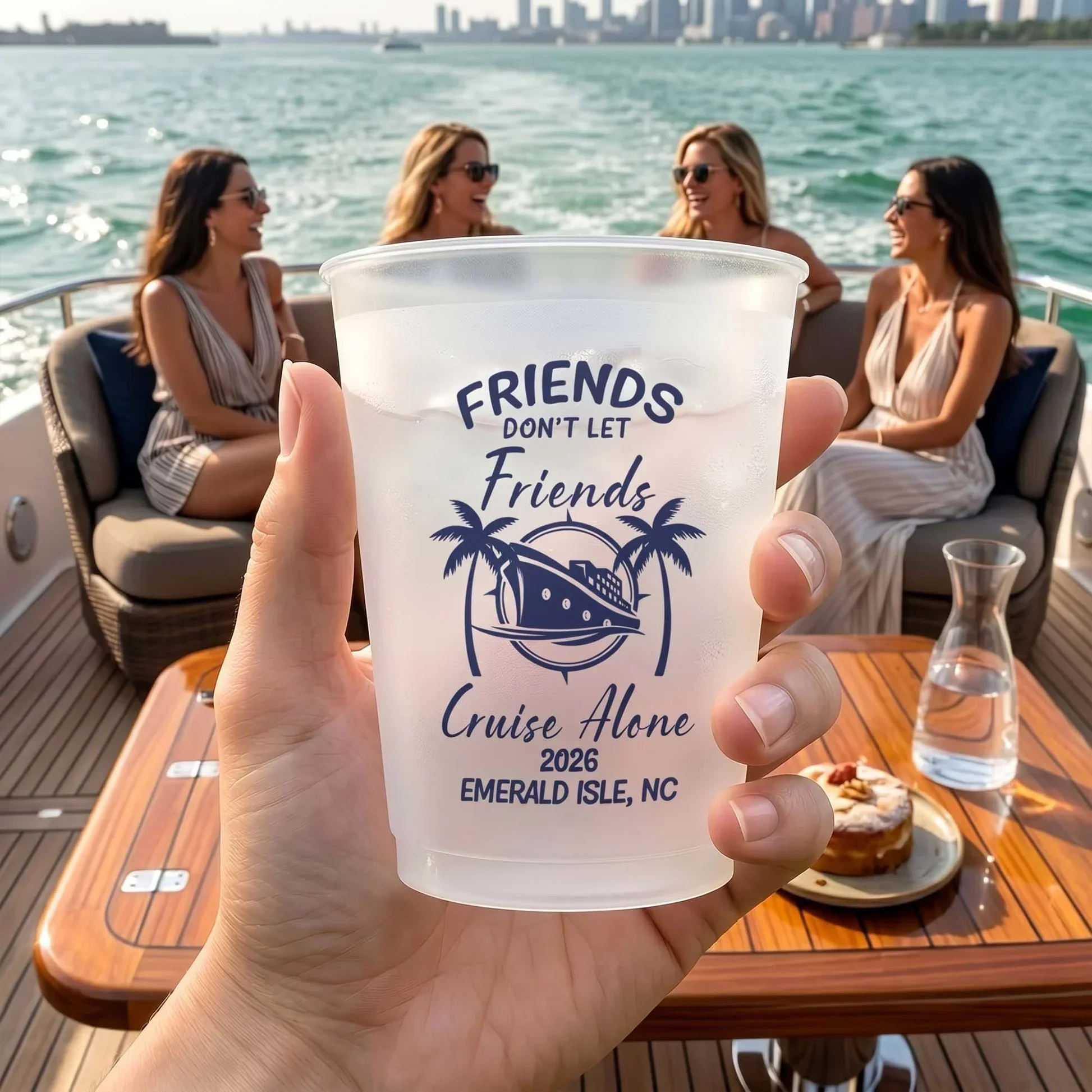 Personalized Frosted Plastic Cup, Friends Cruise Design, Unique Gift for Friends on Sunny Yacht Trips - Image 3