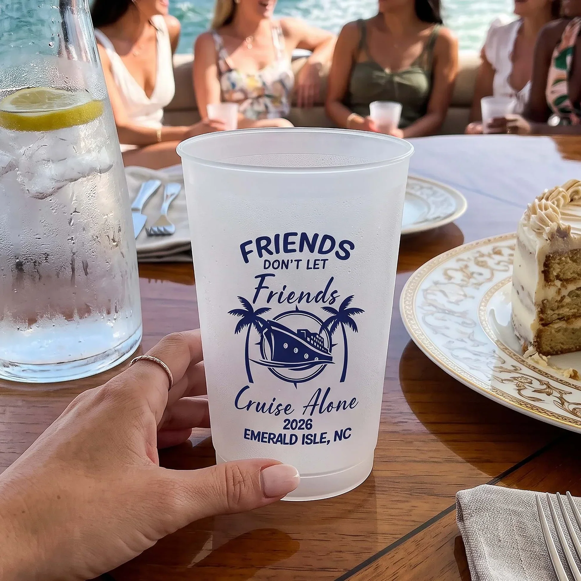 Personalized Frosted Plastic Cup, Friends Cruise Design, Unique Gift for Friends on Sunny Yacht Trips - Image 5