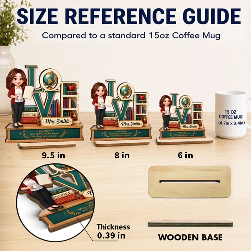 Personalized 2-Layer Wooden Plaque with Standing Teacher, Books & Globe, Unique Teacher Gift - Image 4