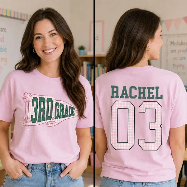 Classic Tee for Teachers, Personalized Grade Level Front & Back Design, Creative Back to School Gift - Image 6