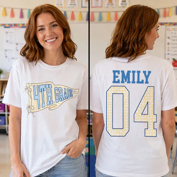 Classic Tee for Teachers, Personalized Grade Level Front & Back Design, Creative Back to School Gift - Image 7