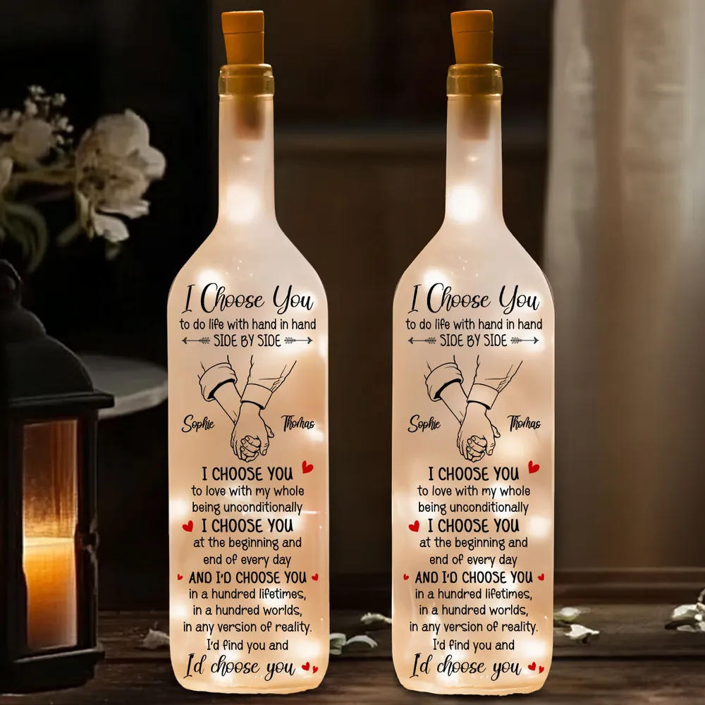 Personalized Bottle Lamp with I Choose You Quote, Holding Hands Design, Unique Gift for Couples - Image 3