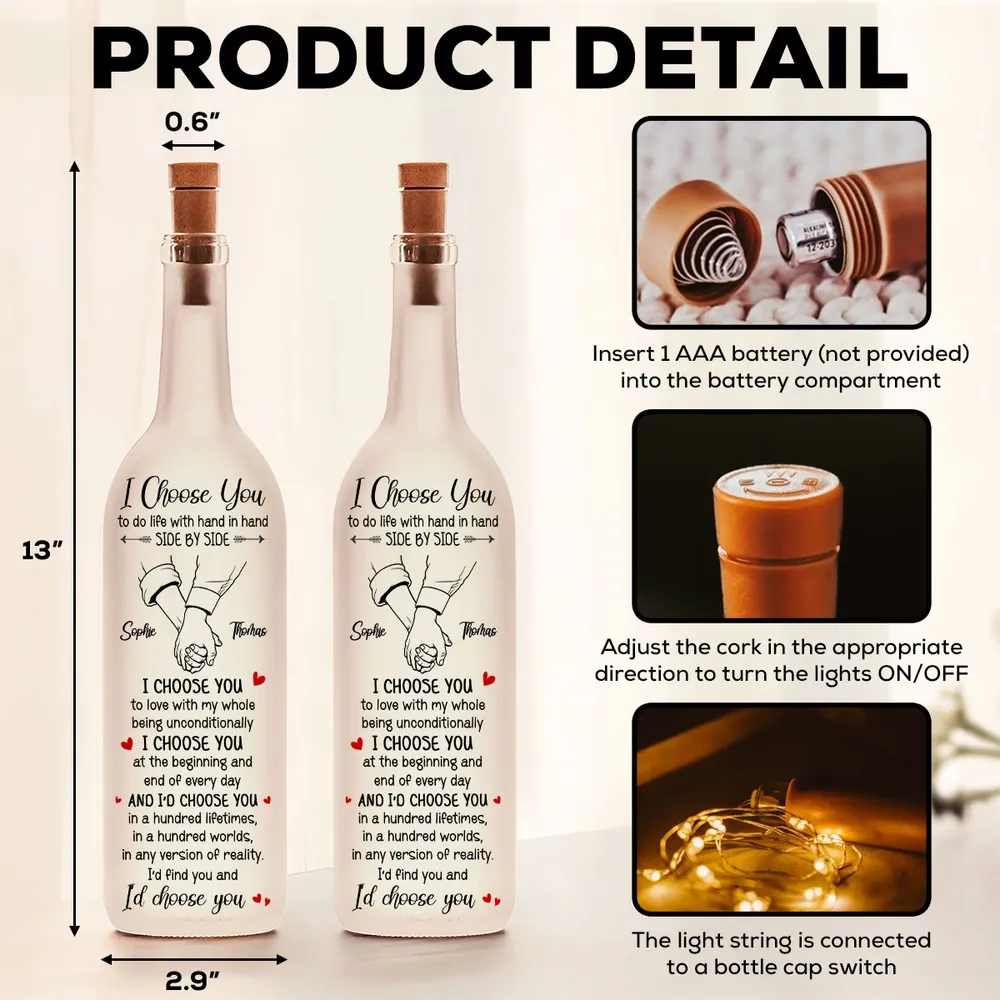 Personalized Bottle Lamp with I Choose You Quote, Holding Hands Design, Unique Gift for Couples - Image 4