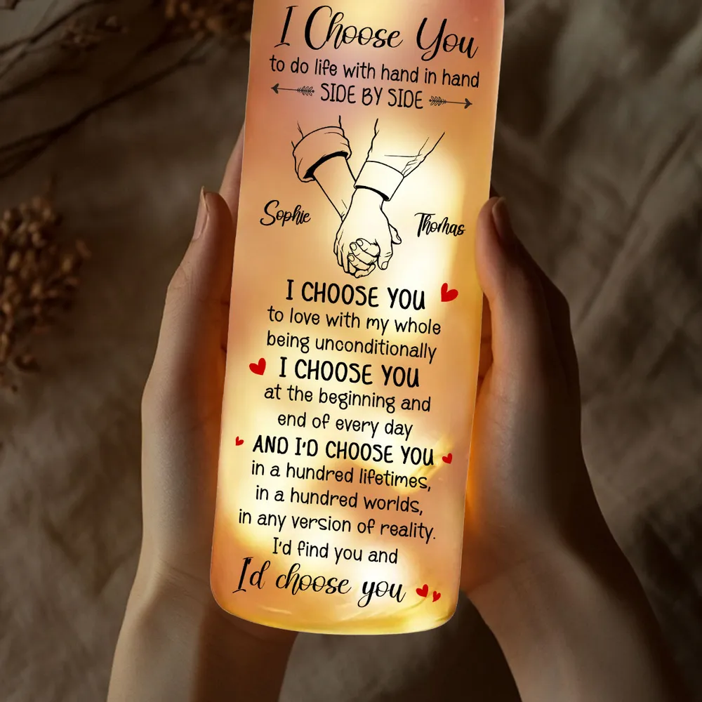 Personalized Bottle Lamp with I Choose You Quote, Holding Hands Design, Unique Gift for Couples - Image 5