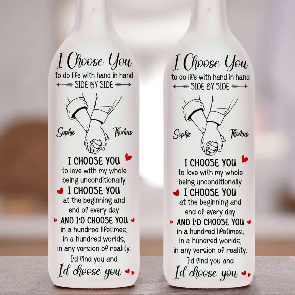 Personalized Bottle Lamp with I Choose You Quote, Holding Hands Design, Unique Gift for Couples - Image 6