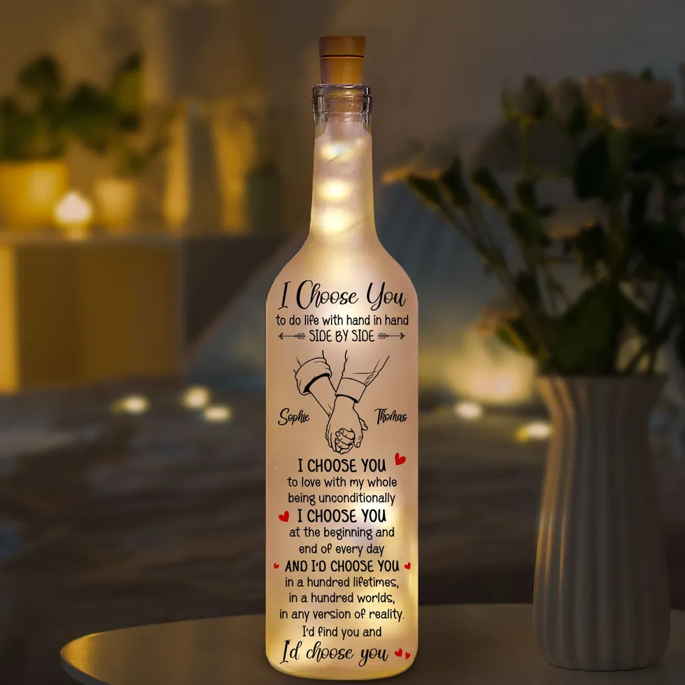 Personalized Bottle Lamp with I Choose You Quote, Holding Hands Design, Unique Gift for Couples - Image 7