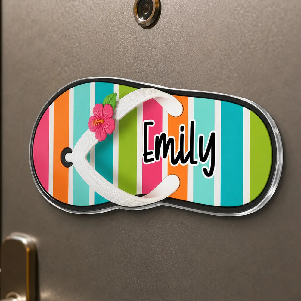 Personalized Flip Flop Acrylic Magnet, Bright Pink Cruise Cabin Door Decor, Unique Gift for Family - Image 3