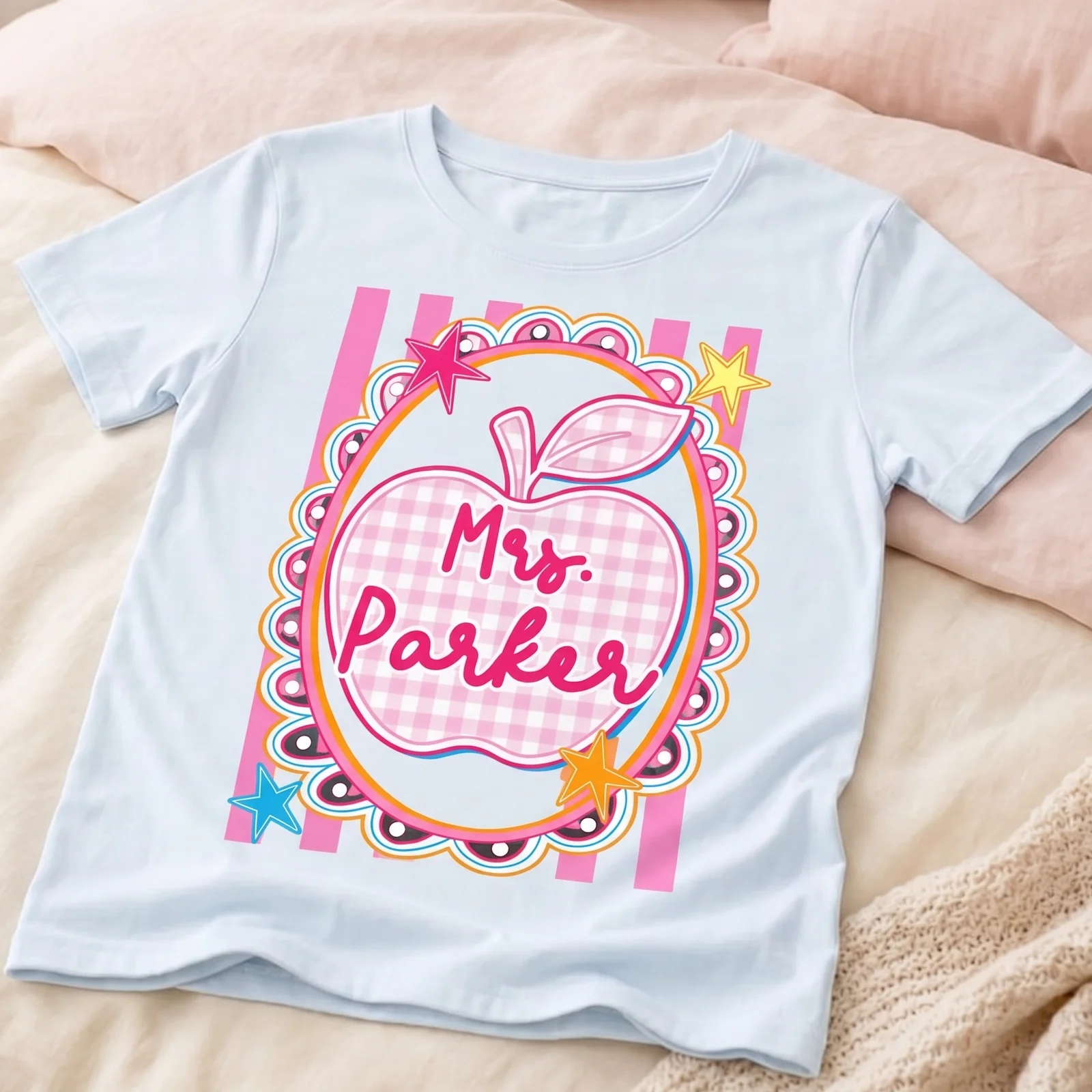 Personalized Classic Tee With Preppy Apple Art, Unique Teacher Gift For Classroom Days