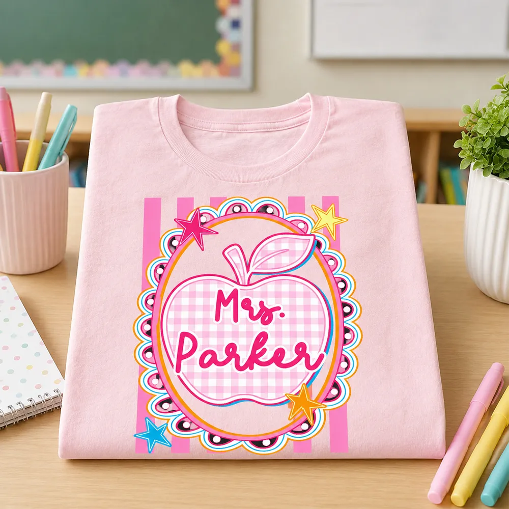 Personalized Classic Tee With Preppy Apple Art, Unique Teacher Gift For Classroom Days - Image 2