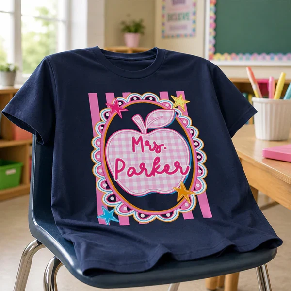 Personalized Classic Tee With Preppy Apple Art, Unique Teacher Gift For Classroom Days - Image 3