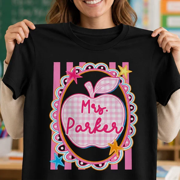 Personalized Classic Tee With Preppy Apple Art, Unique Teacher Gift For Classroom Days - Image 4