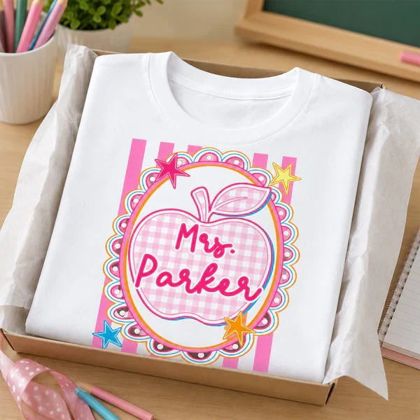 Personalized Classic Tee With Preppy Apple Art, Unique Teacher Gift For Classroom Days - Image 5