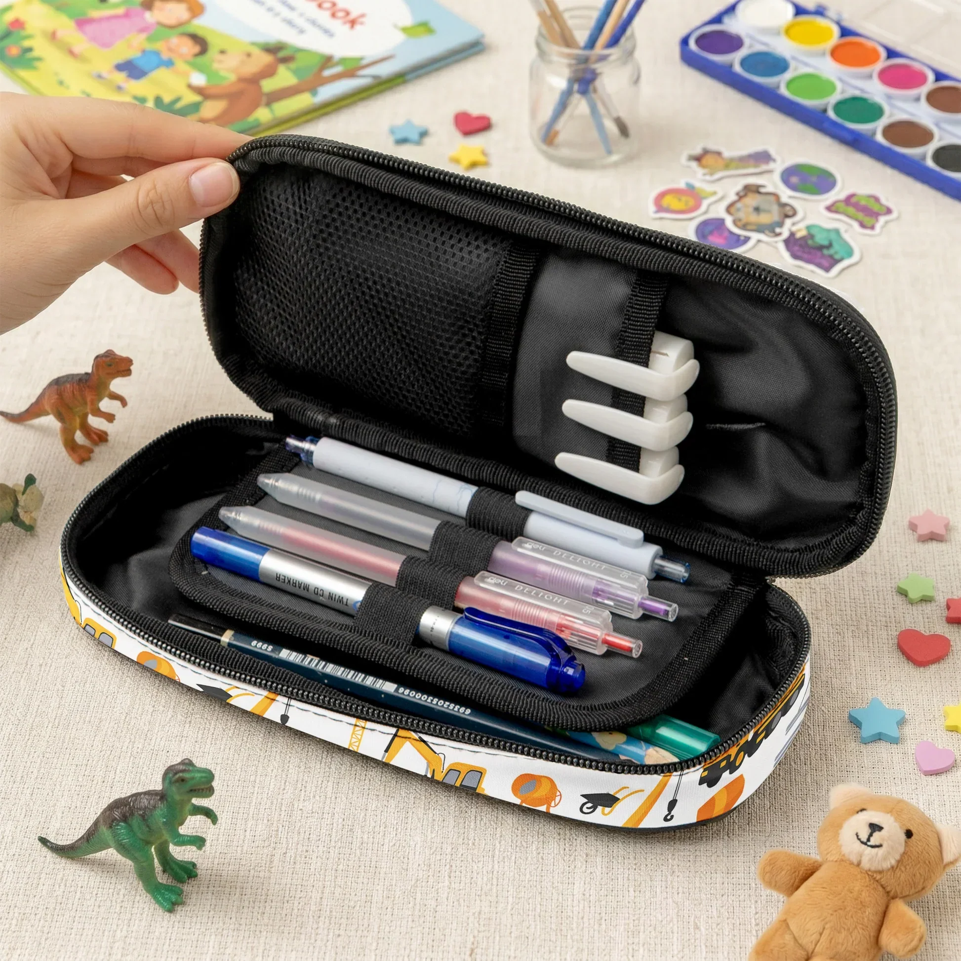 Personalized Construction Pencil Case with Initial Letter, Yellow Truck Design, Unique Gift for Kids - Image 3